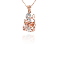 Two Tone Gold Chinese Lunar New Year of the Dragon with Diamonds Pendant Necklace (Available in Yellow/Rose/White Gold)