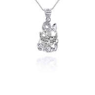 Two Tone Gold Chinese Lunar New Year of the Dragon with Diamonds Pendant Necklace (Available in Yellow/Rose/White Gold)