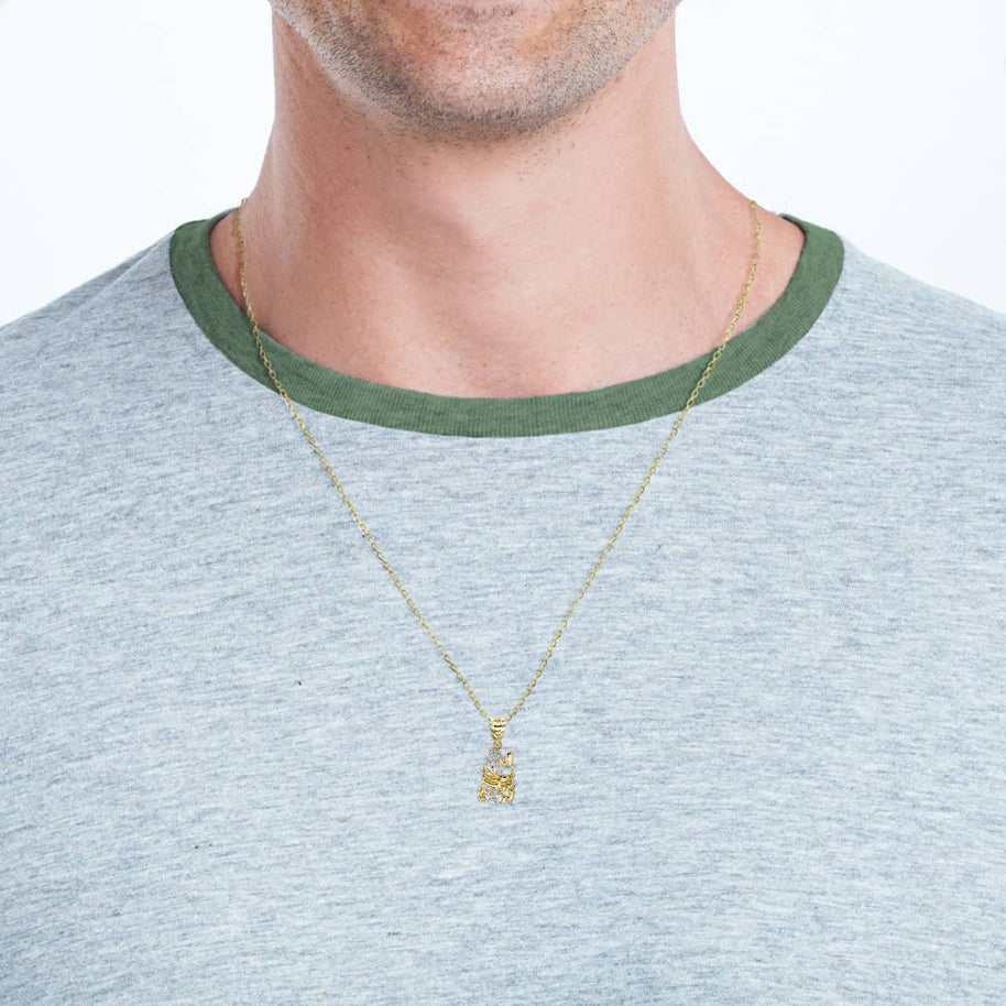 Two Tone Gold Chinese Lunar New Year of the Dragon with Diamonds Pendant Necklace (Available in Yellow/Rose/White Gold)