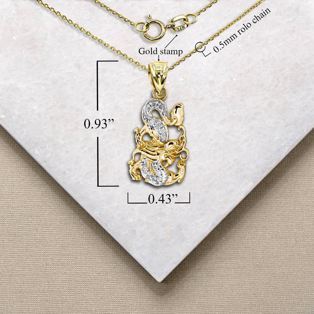 Two Tone Gold Chinese Lunar New Year of the Dragon with Diamonds Pendant Necklace (Available in Yellow/Rose/White Gold)