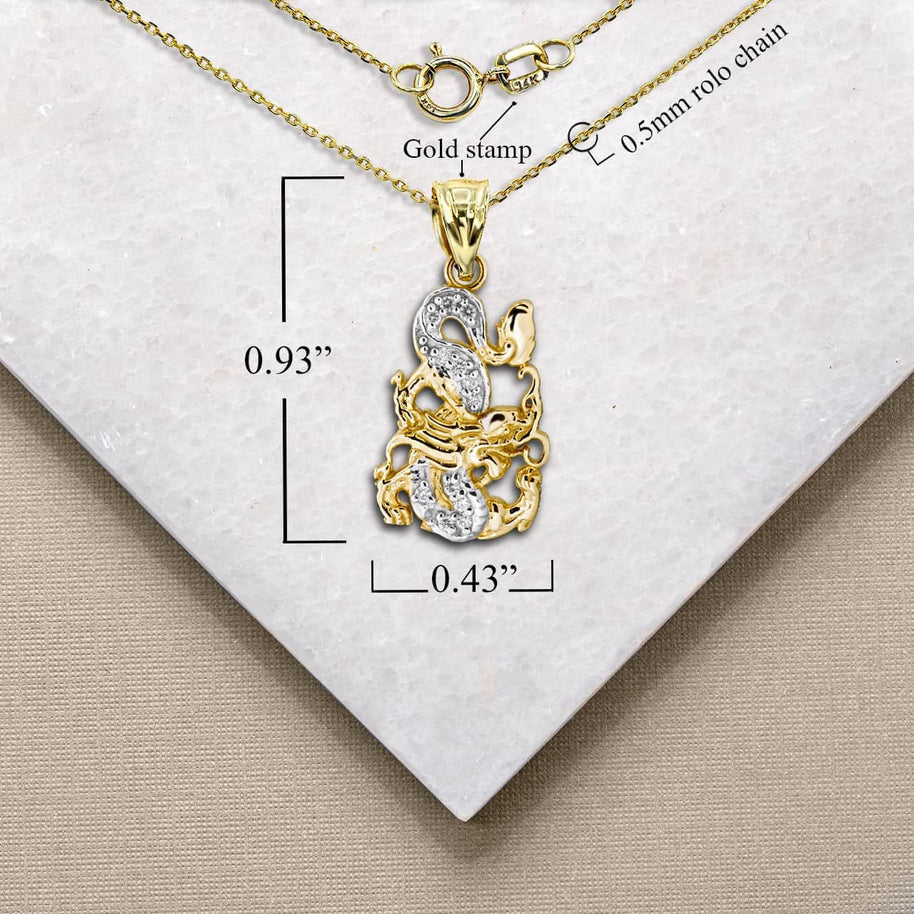 Two Tone Gold Chinese Lunar New Year of the Dragon with Diamonds Pendant Necklace (Available in Yellow/Rose/White Gold)