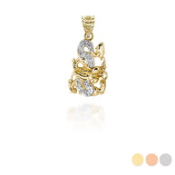 Two Tone Gold Chinese Lunar New Year of the Dragon with Diamonds Pendant Necklace (Available in Yellow/Rose/White Gold)