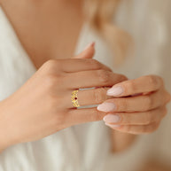 Gold Personalized Mom Heart 1 Birthstone Mother's Ring (Available in Yellow/Rose/White Gold)