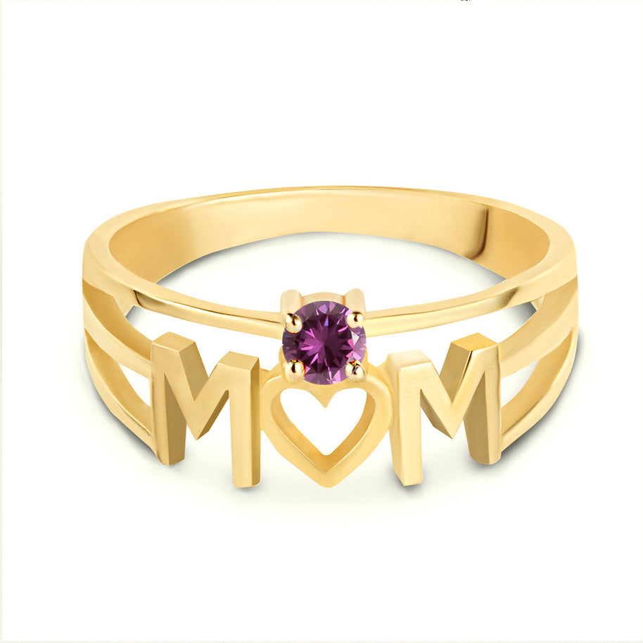 Gold Personalized Mom Heart 1 Birthstone Mother's Ring (Available in Yellow/Rose/White Gold)