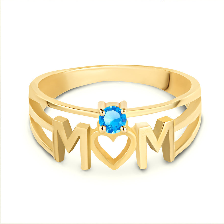 Gold Personalized Mom Heart 1 Birthstone Mother's Ring (Available in Yellow/Rose/White Gold)