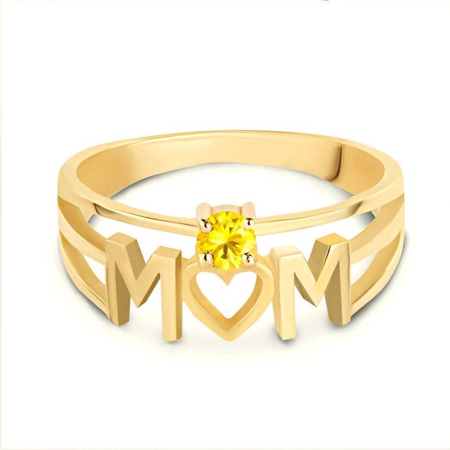 Gold Personalized Mom Heart 1 Birthstone Mother's Ring (Available in Yellow/Rose/White Gold)