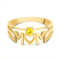 Gold Personalized Mom Heart 1 Birthstone Mother's Ring (Available in Yellow/Rose/White Gold)