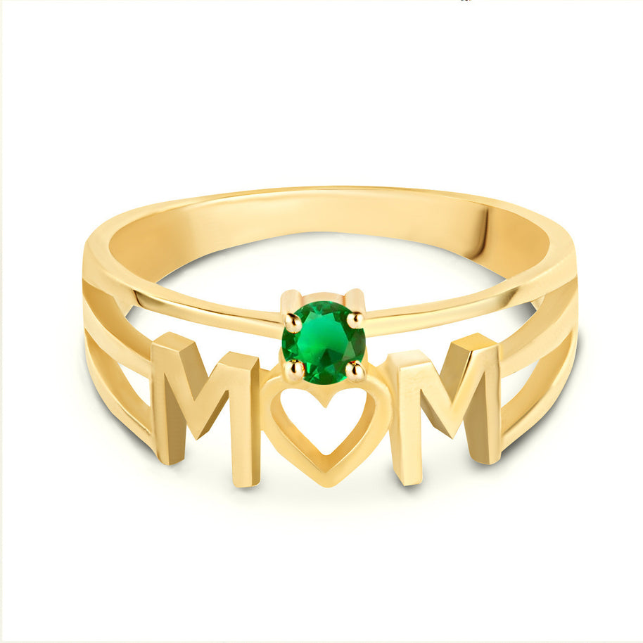 Gold Personalized Mom Heart 1 Birthstone Mother's Ring (Available in Yellow/Rose/White Gold)