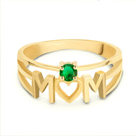 Gold Personalized Mom Heart 1 Birthstone Mother's Ring (Available in Yellow/Rose/White Gold)