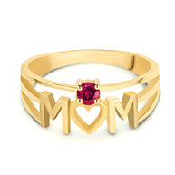 Gold Personalized Mom Heart 1 Birthstone Mother's Ring (Available in Yellow/Rose/White Gold)