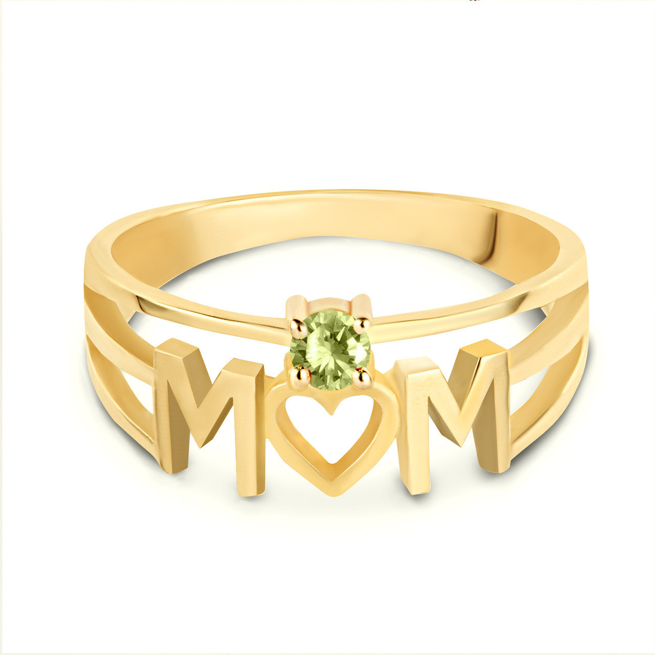 Gold Personalized Mom Heart 1 Birthstone Mother's Ring (Available in Yellow/Rose/White Gold)