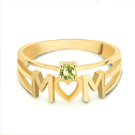 Gold Personalized Mom Heart 1 Birthstone Mother's Ring (Available in Yellow/Rose/White Gold)