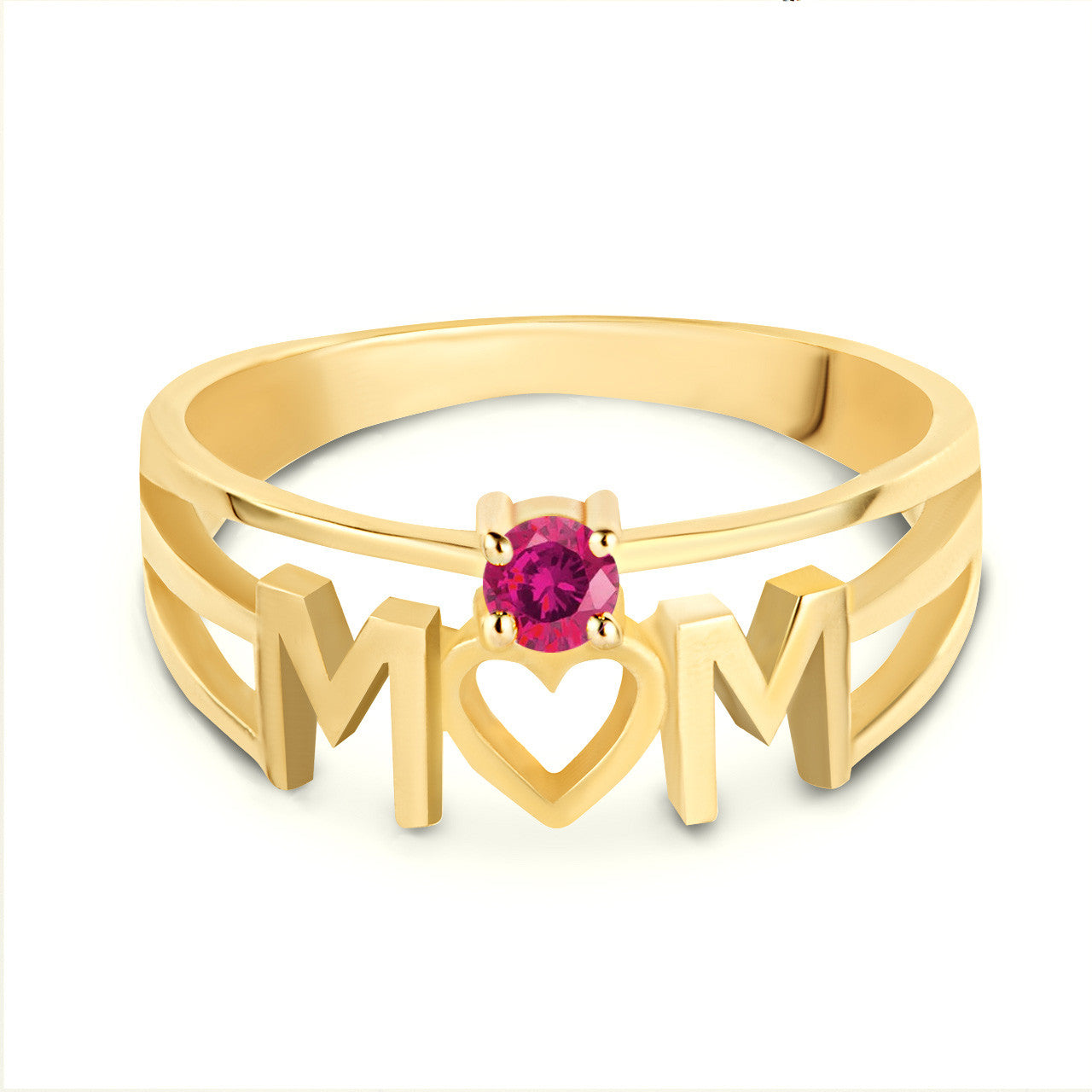 Gold Personalized Mom Heart 1 Birthstone Mother's Ring (Available in Yellow/Rose/White Gold)