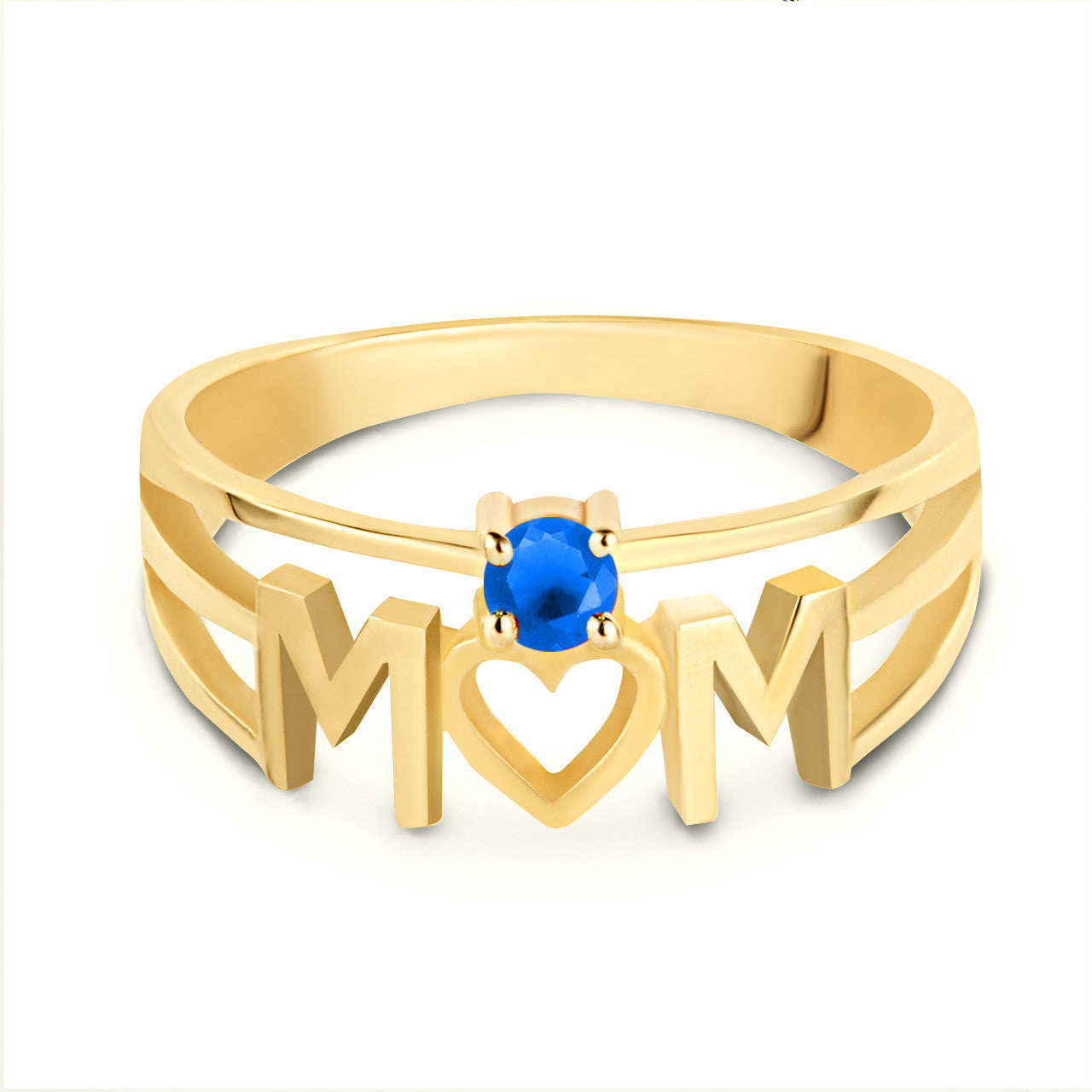 Gold Personalized Mom Heart 1 Birthstone Mother's Ring (Available in Yellow/Rose/White Gold)