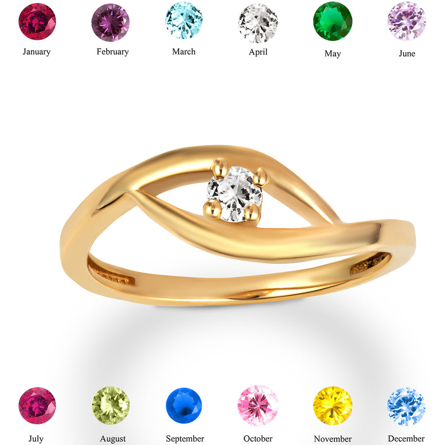 Gold Personalized Lab Created Birthstone Wavy Band Ring (Available in Yellow/Rose/White Gold)