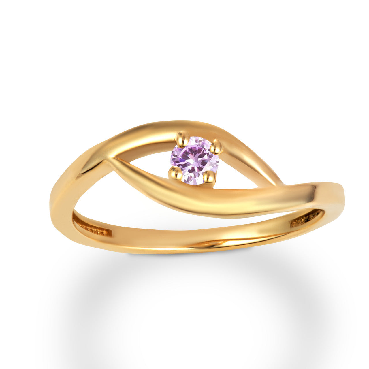 Gold Personalized Lab Created Birthstone Wavy Band Ring (Available in Yellow/Rose/White Gold)