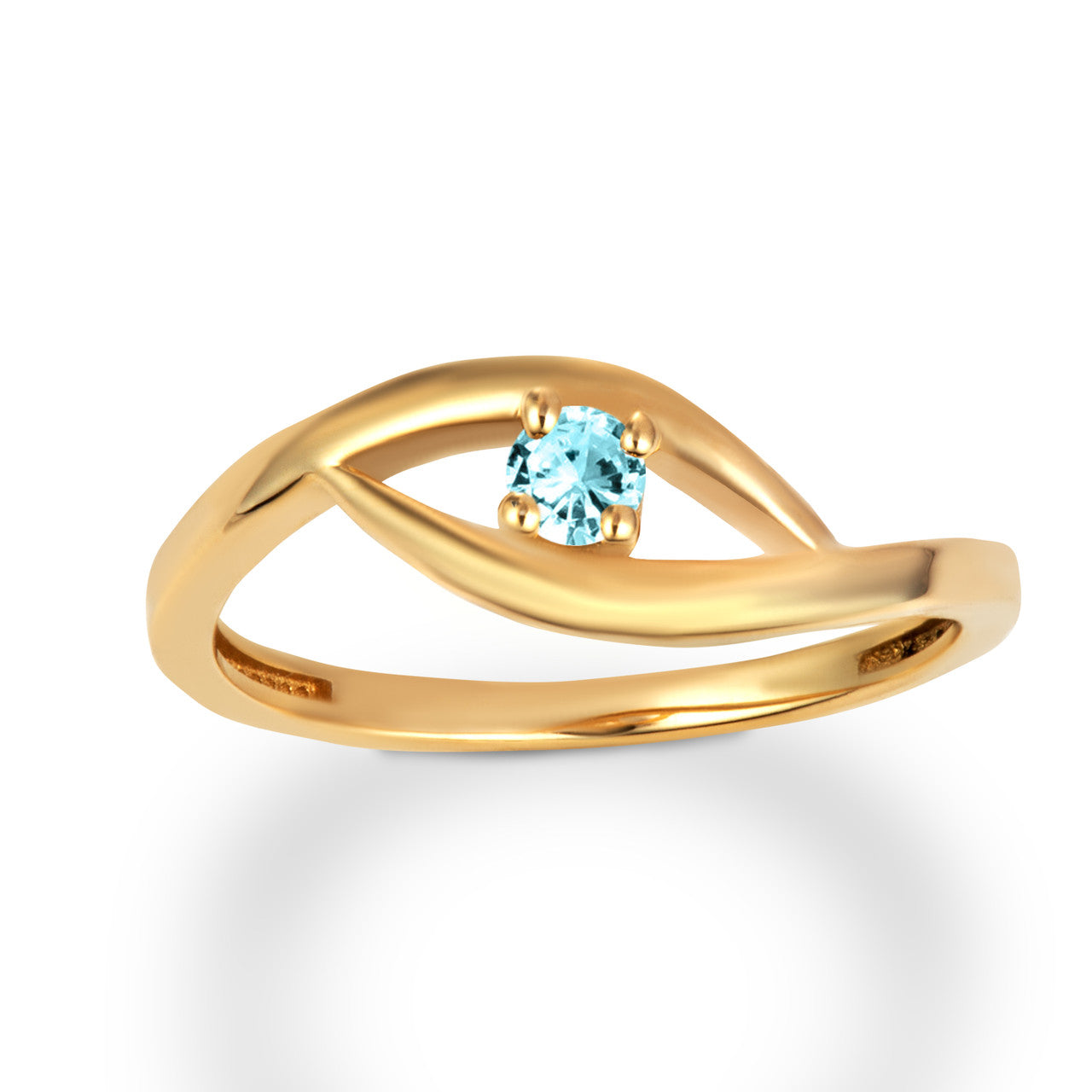 Gold Personalized Lab Created Birthstone Wavy Band Ring (Available in Yellow/Rose/White Gold)