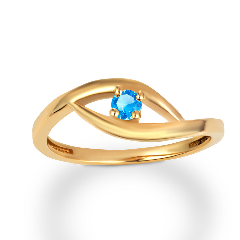 Gold Personalized Lab Created Birthstone Wavy Band Ring (Available in Yellow/Rose/White Gold)