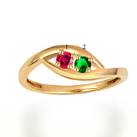 Gold Personalized Lab Created Two Birthstone Wavy Band Ring (Available in Yellow/Rose/White Gold)