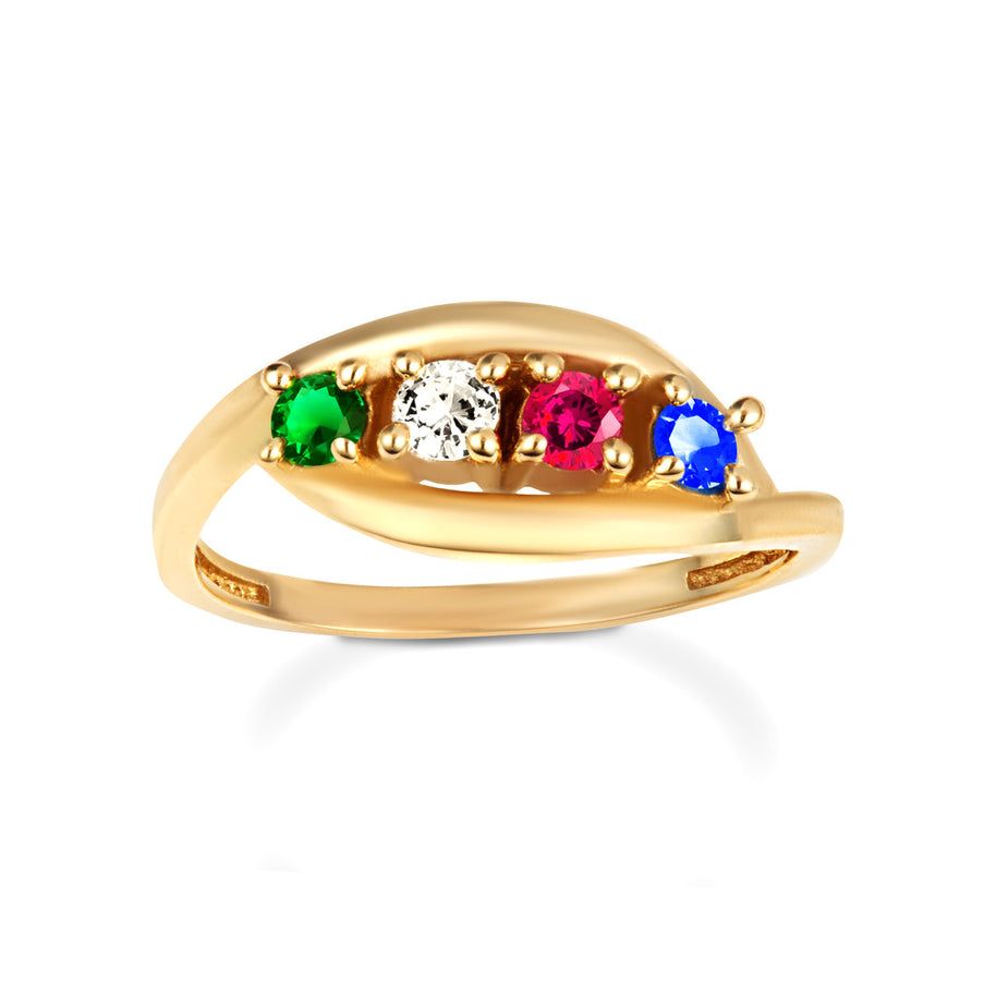 Gold Personalized Lab Created Four Birthstone Wavy Band Ring (Available in Yellow/Rose/White Gold)