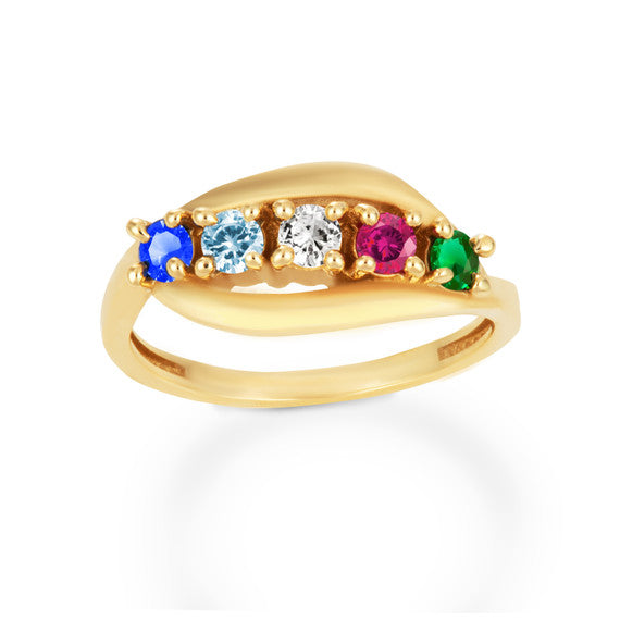 Gold Personalized Lab Created Five Birthstone Wavy Band Ring (Available in Yellow/Rose/White Gold)