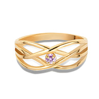Gold Personalized 1 Birthstone Cross Over Ring (Available in Yellow/Rose/White Gold)