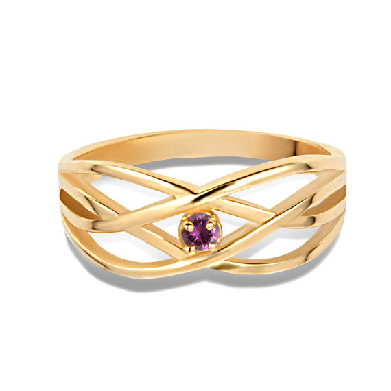 Gold Personalized 1 Birthstone Cross Over Ring (Available in Yellow/Rose/White Gold)