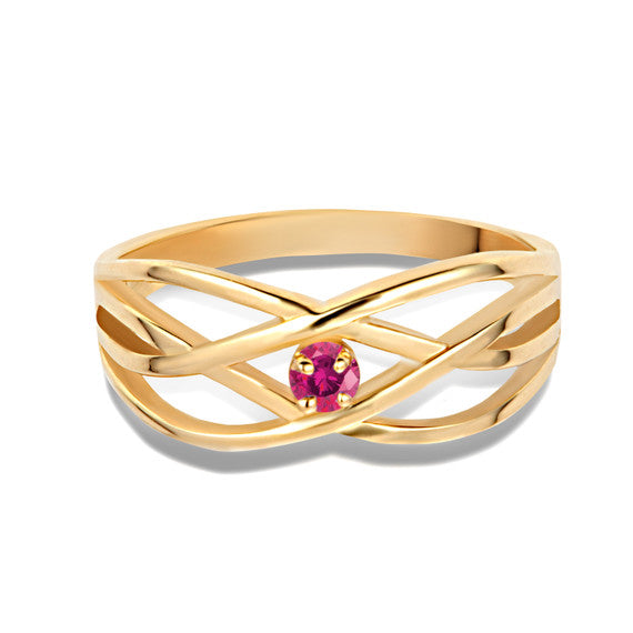 Gold Personalized 1 Birthstone Cross Over Ring (Available in Yellow/Rose/White Gold)