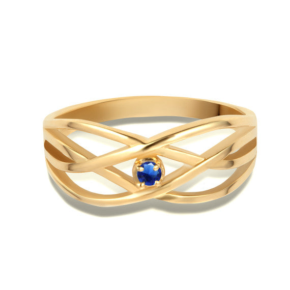 Gold Personalized 1 Birthstone Cross Over Ring (Available in Yellow/Rose/White Gold)