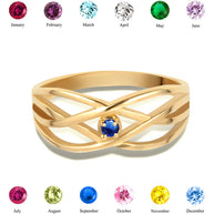 Gold Personalized 1 Birthstone Cross Over Ring (Available in Yellow/Rose/White Gold)