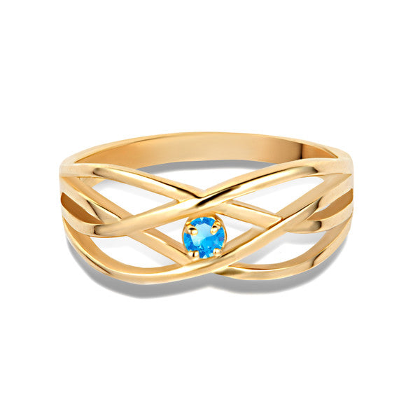 Gold Personalized 1 Birthstone Cross Over Ring (Available in Yellow/Rose/White Gold)