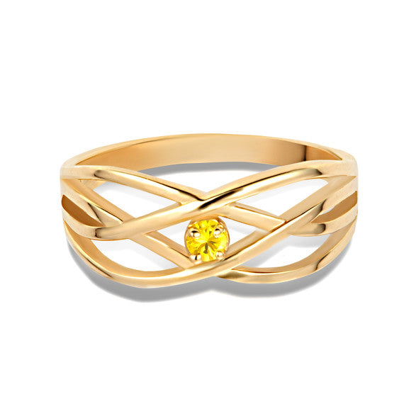 Gold Personalized 1 Birthstone Cross Over Ring (Available in Yellow/Rose/White Gold)