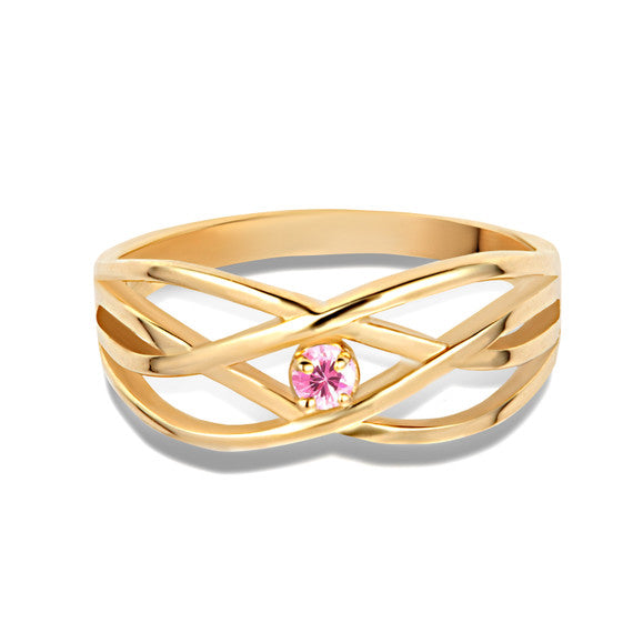 Gold Personalized 1 Birthstone Cross Over Ring (Available in Yellow/Rose/White Gold)