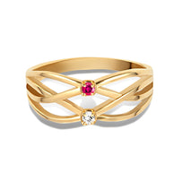 Gold Personalized 2 Birthstone Cross Over Ring (Available in Yellow/Rose/White Gold)