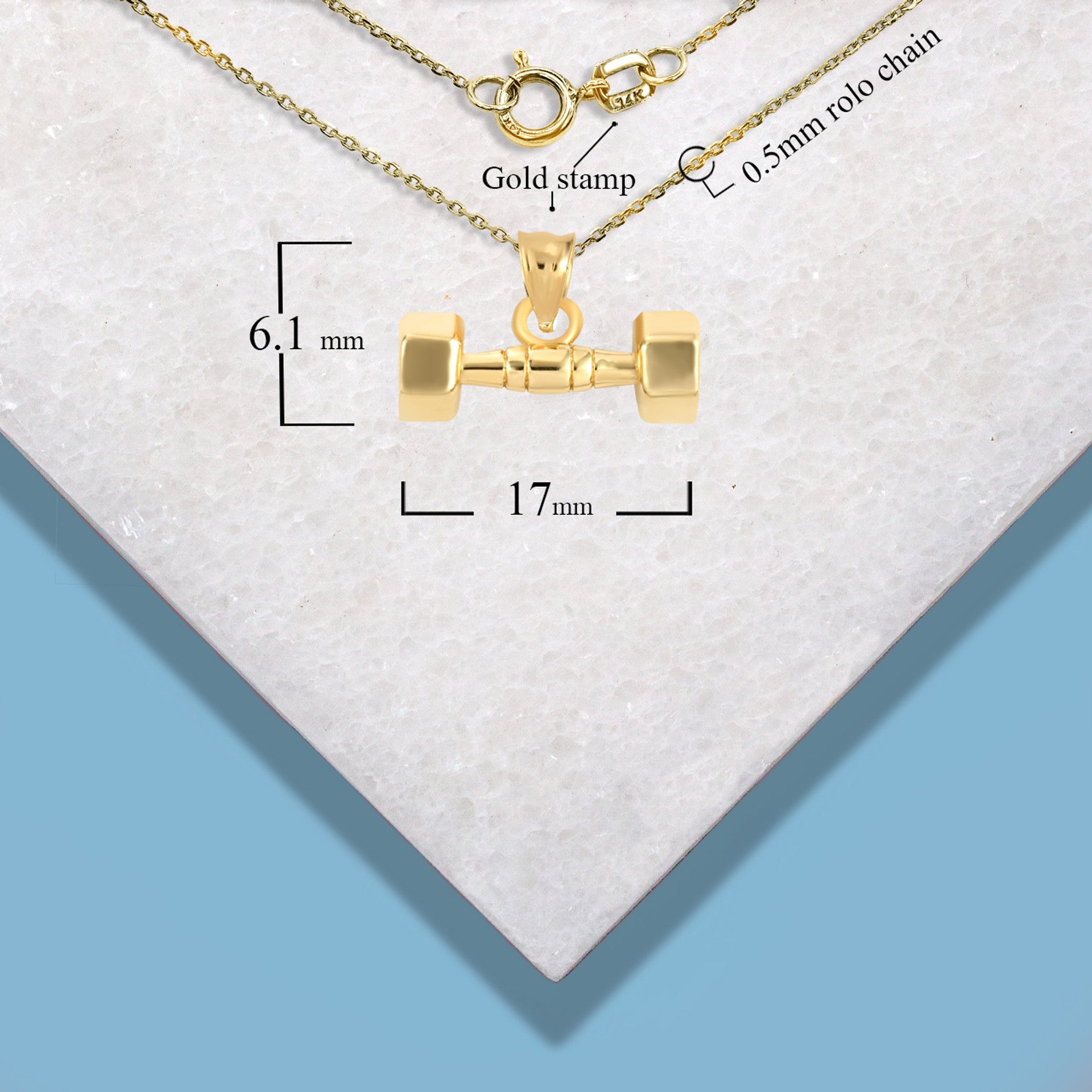 Gold Dumbbell Weightlifting Fitness Gym Pendant Necklace (Available in Yellow/Rose/White Gold)