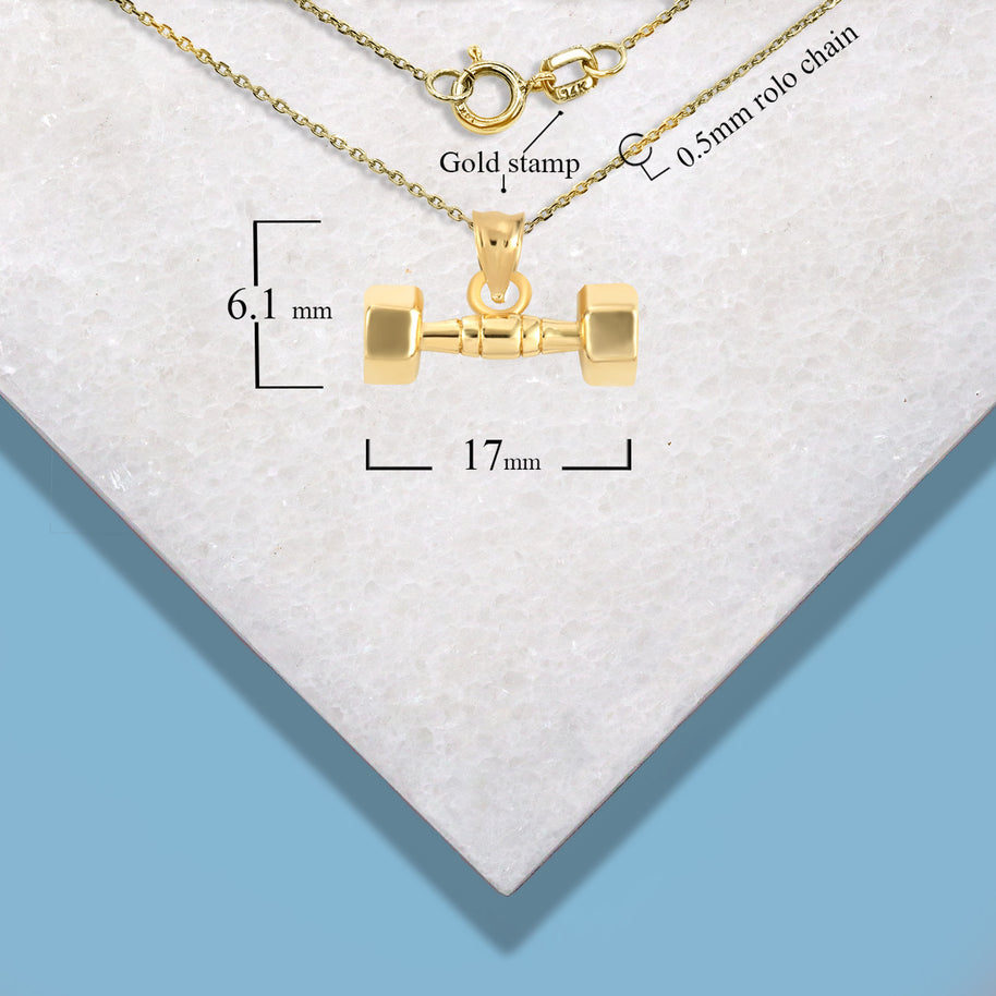 Gold Dumbbell Weightlifting Fitness Gym Pendant Necklace (Available in Yellow/Rose/White Gold)