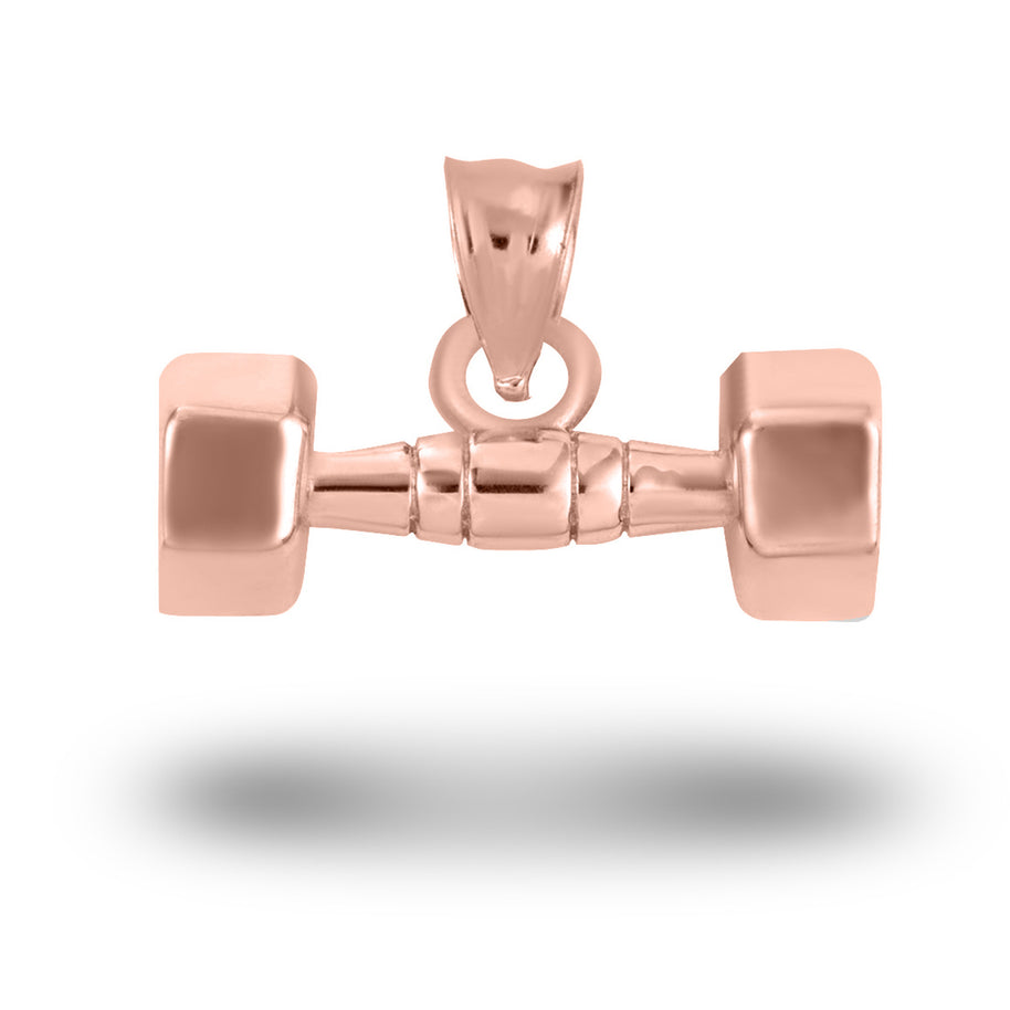 Gold Dumbbell Weightlifting Fitness Gym Pendant Necklace (Available in Yellow/Rose/White Gold)