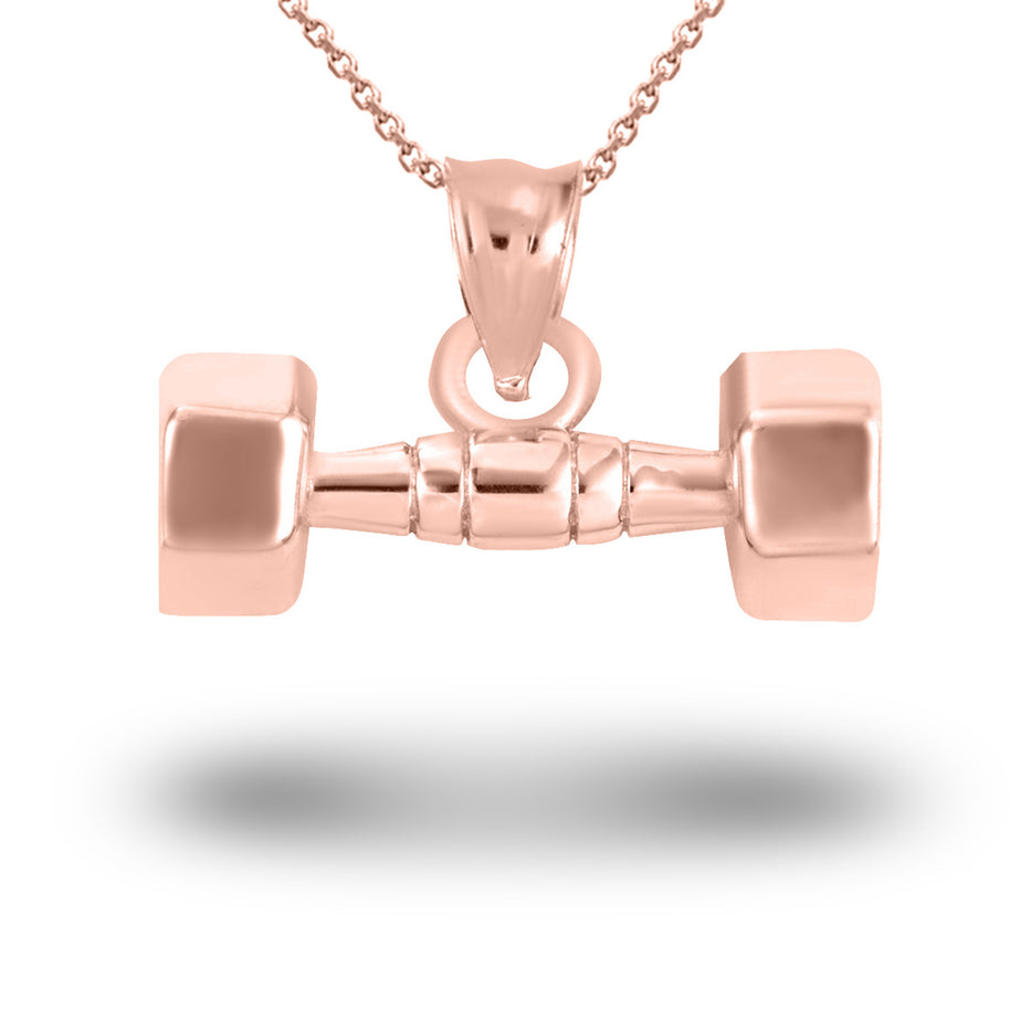 Gold Dumbbell Weightlifting Fitness Gym Pendant Necklace (Available in Yellow/Rose/White Gold)
