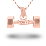 Gold Dumbbell Weightlifting Fitness Gym Pendant Necklace (Available in Yellow/Rose/White Gold)