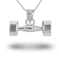 Gold Dumbbell Weightlifting Fitness Gym Pendant Necklace (Available in Yellow/Rose/White Gold)