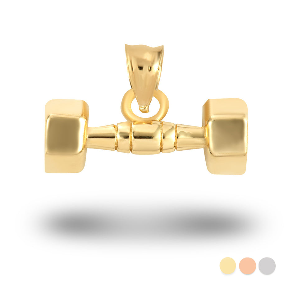 Gold Dumbbell Weightlifting Fitness Gym Pendant Necklace (Available in Yellow/Rose/White Gold)