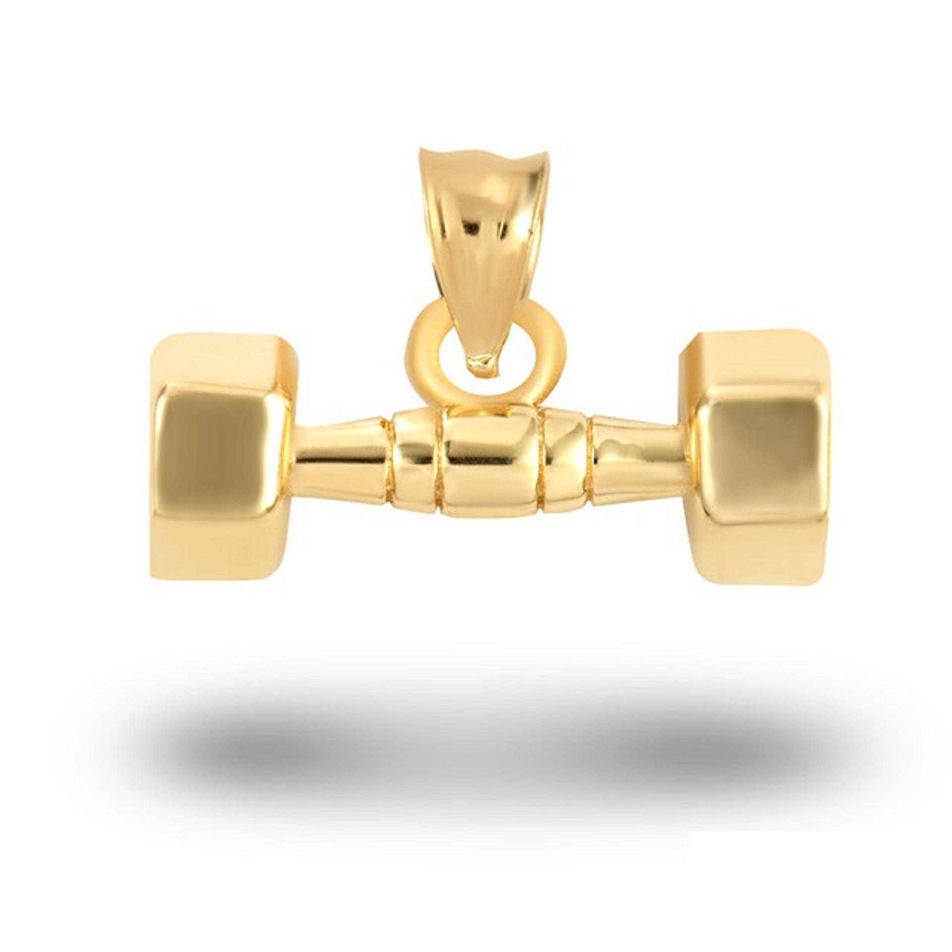 Gold Dumbbell Weightlifting Fitness Gym Pendant Necklace (Available in Yellow/Rose/White Gold)