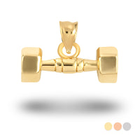 Gold Dumbbell Weightlifting Fitness Gym Pendant Necklace (Available in Yellow/Rose/White Gold)