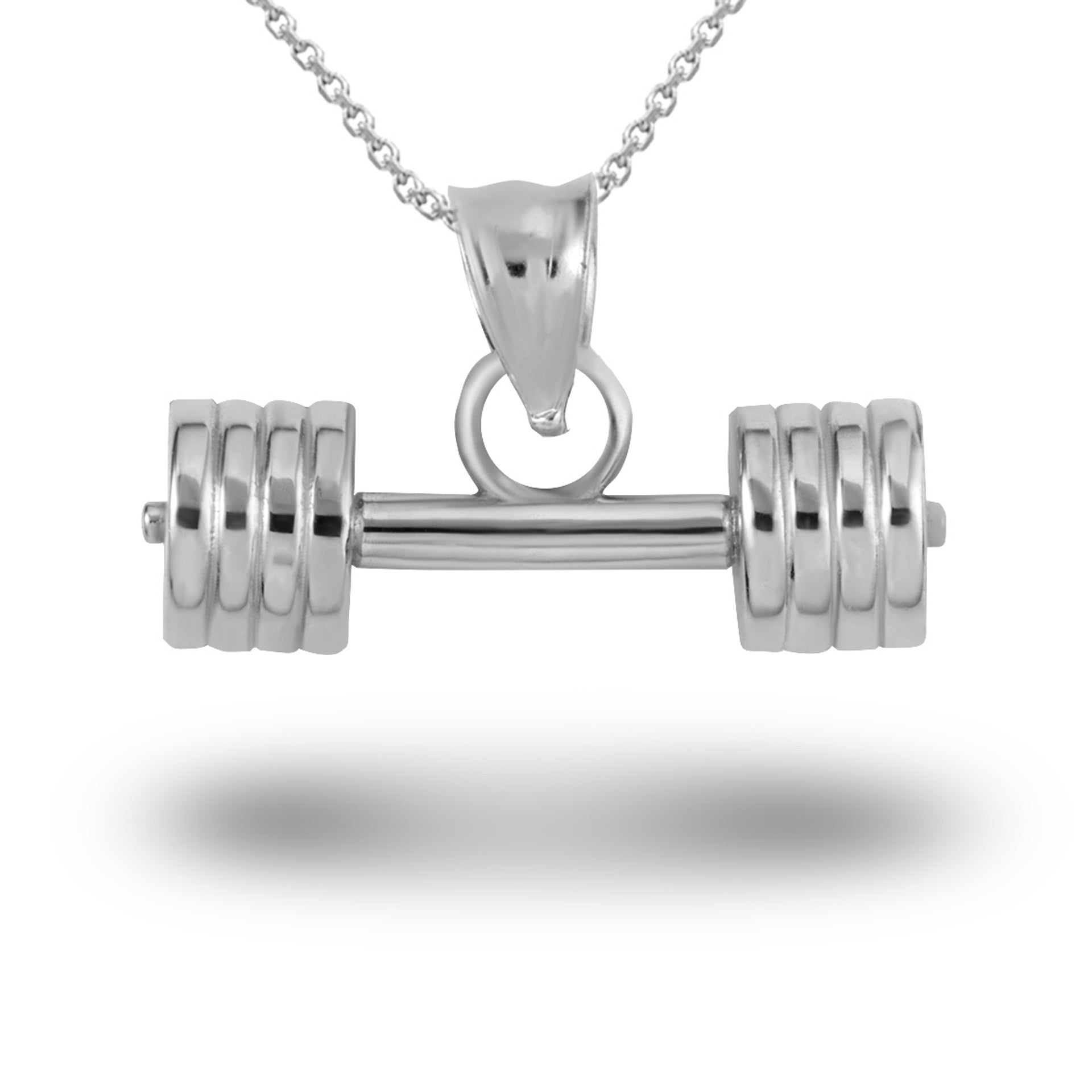 Gold Barbell Weightlifting Fitness Gym Pendant Necklace (Available in Yellow/Rose/White Gold)