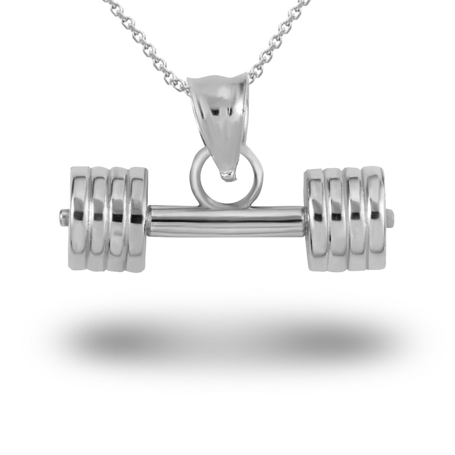 Gold Barbell Weightlifting Fitness Gym Pendant Necklace (Available in Yellow/Rose/White Gold)
