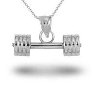 Gold Barbell Weightlifting Fitness Gym Pendant Necklace (Available in Yellow/Rose/White Gold)