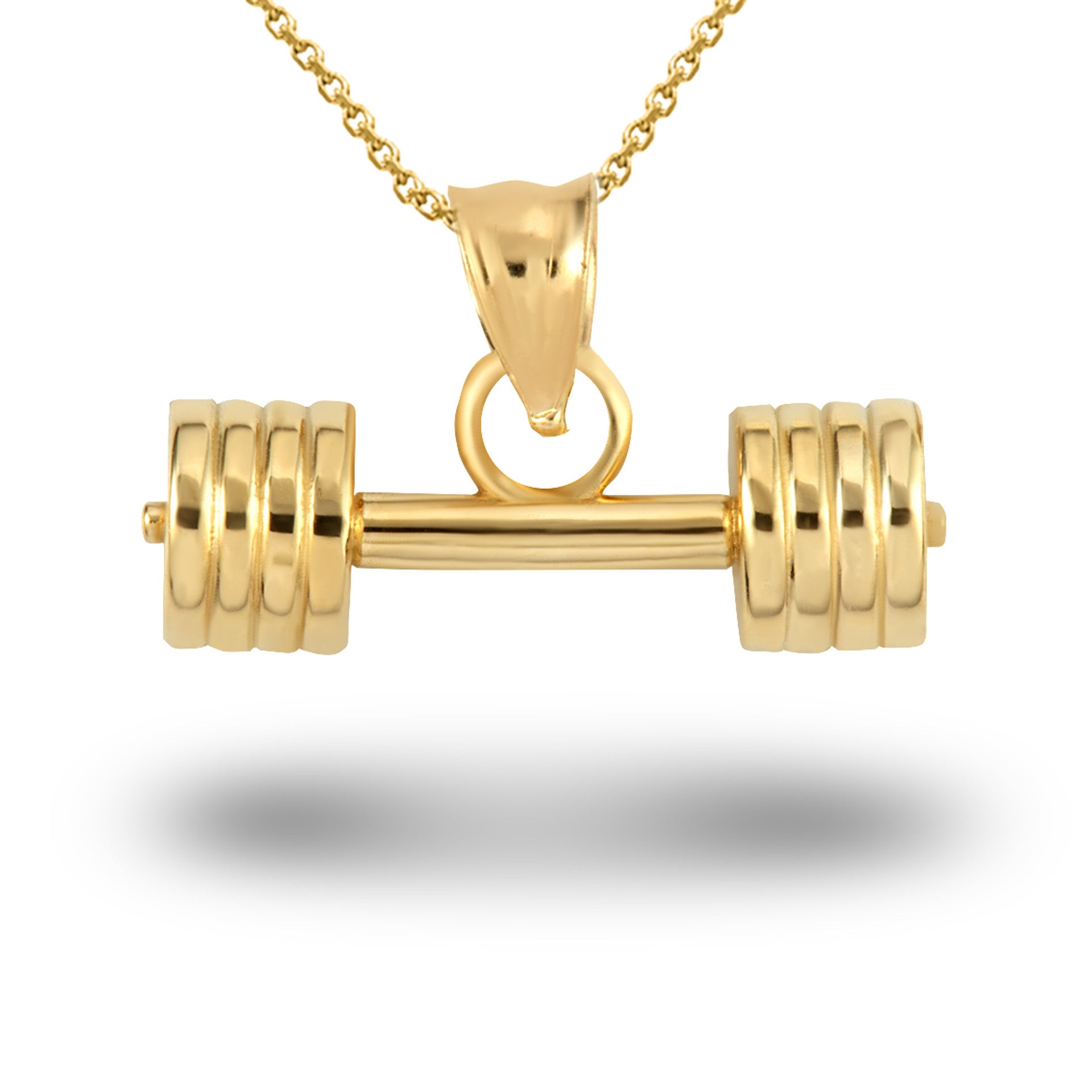 Gold Barbell Weightlifting Fitness Gym Pendant Necklace (Available in Yellow/Rose/White Gold)