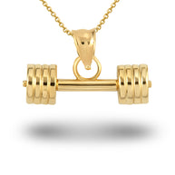 Gold Barbell Weightlifting Fitness Gym Pendant Necklace (Available in Yellow/Rose/White Gold)
