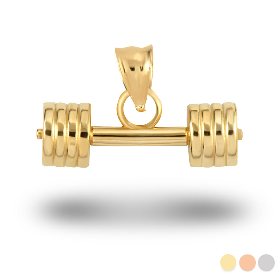 Gold Barbell Weightlifting Fitness Gym Pendant Necklace (Available in Yellow/Rose/White Gold)
