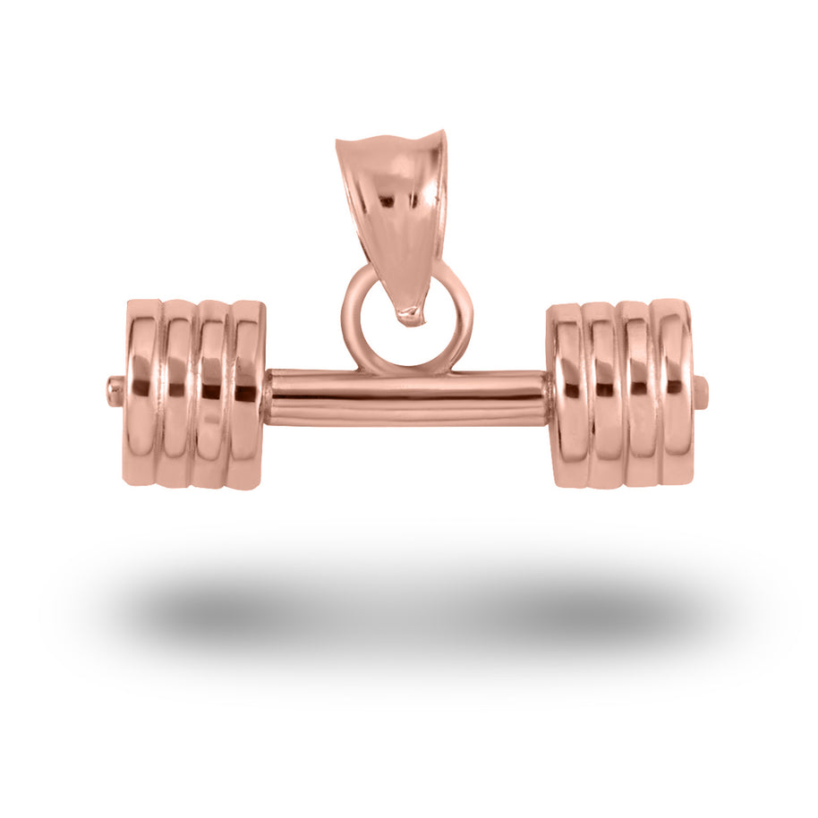 Gold Barbell Weightlifting Fitness Gym Pendant Necklace (Available in Yellow/Rose/White Gold)